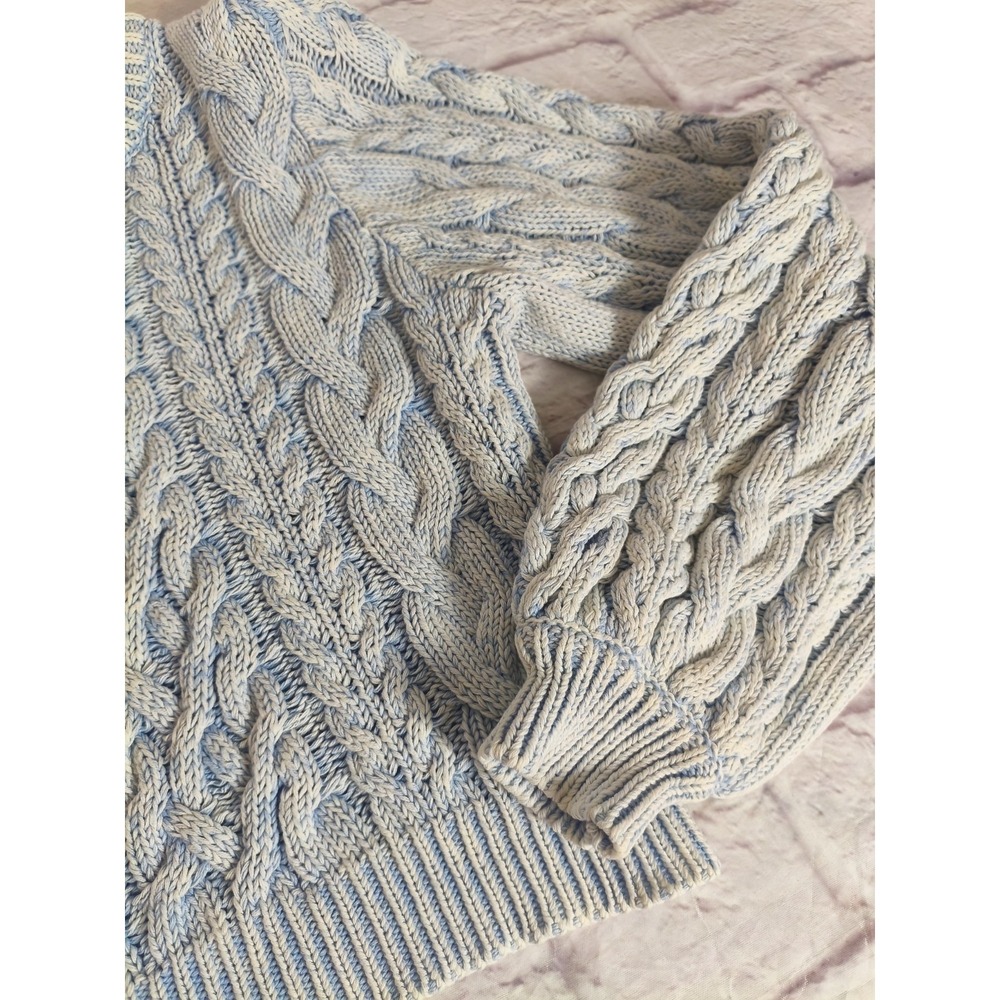 ARIZONA JEAN CO light blue Cream Marled Cable Knit Cropped Sweater Size Medium - Picture 7 of 8